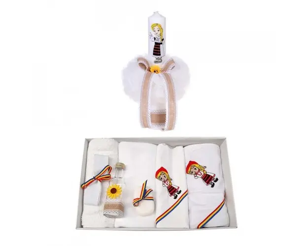 Trusou botez fetita brodat si lumanare, decor rustic, Denikos® 124