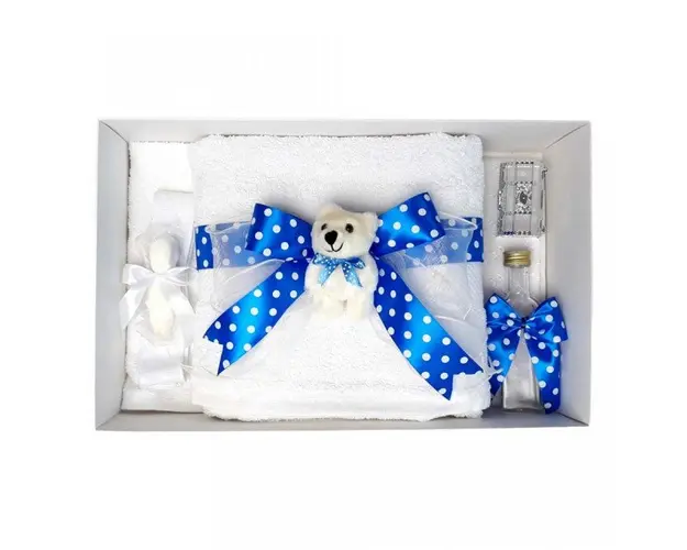 Trusou botez fundita albastra cu buline, cu ursulet Denikos® 39
