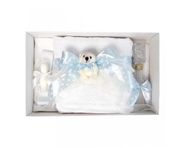 Trusou botez fundita bleu cu buline, cu ursulet, Denikos® 37