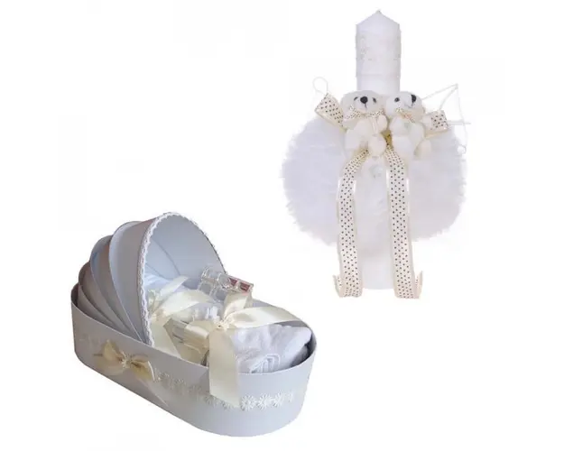 Trusou botez in landou si lumanare cu ursuleti, decor crem Denikos® 101