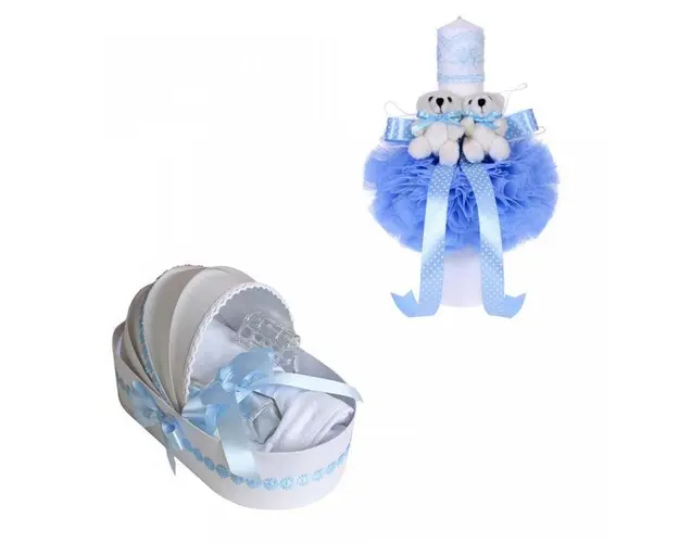 Trusou botez in landou si lumanare cu ursuleti pentru baietel Denikos® 40