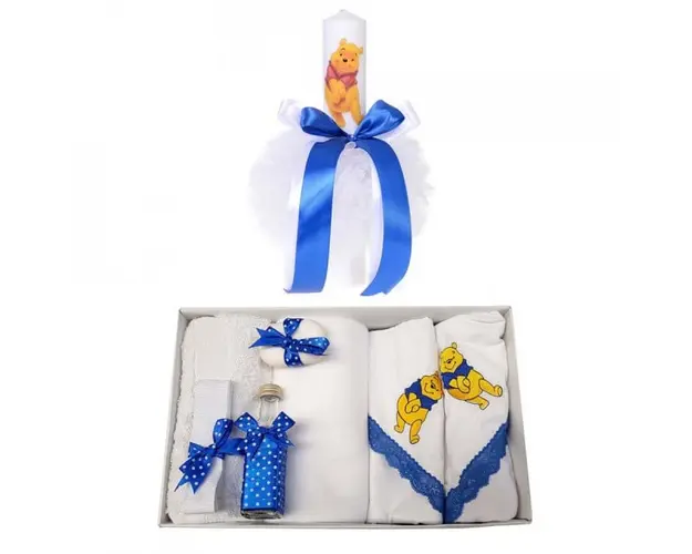 Trusou botez si lumanare cu ursulet, decor albastru, Denikos® 126
