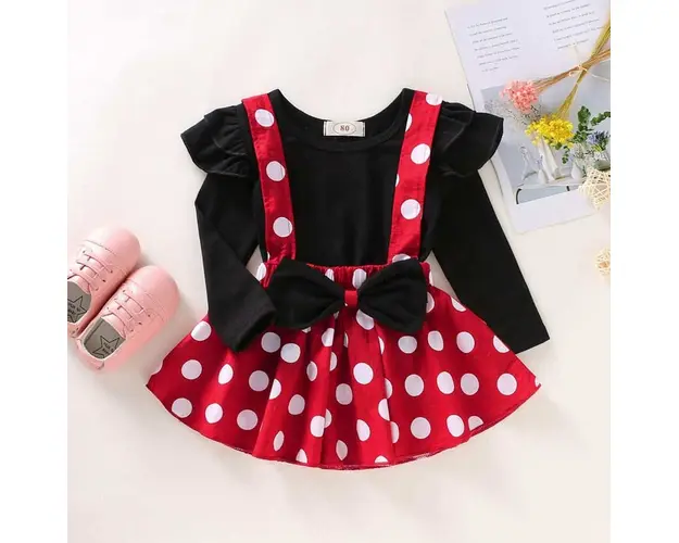 Set Fetite Rosu Cu Buline Maneca Lunga - 18-24 luni