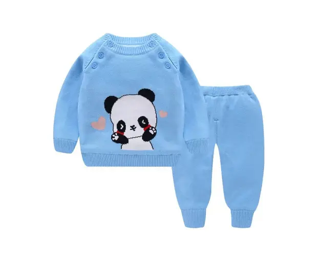 Compleu Albastru Baieti Ursulet Panda - 9-12 luni