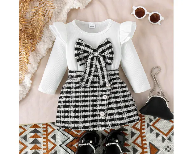 Compleu Negru in Carouri Fetite Eliza - 12-18 luni