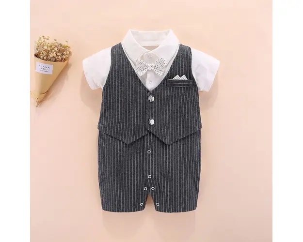 Costum Salopeta Eleganta Baieti Gri Luis - 9-12 luni