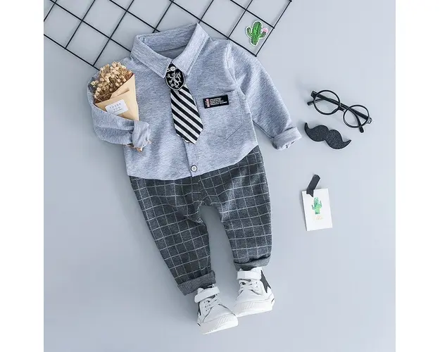 Costum Baieti Elegant Cu Camasa Gri - 18-24 luni