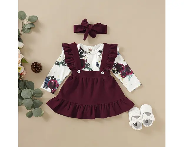 Fustita Fetite Visinie si Bluza cu Imprimeu Floral - 9-12 luni