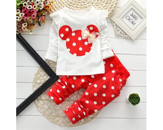 Costum Fetite Pantaloni cu Buline Rosu - 18-24 luni