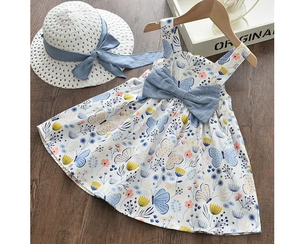 Rochita Fetite Cu Fluturasi Blue si Palarie - 1-2 ani