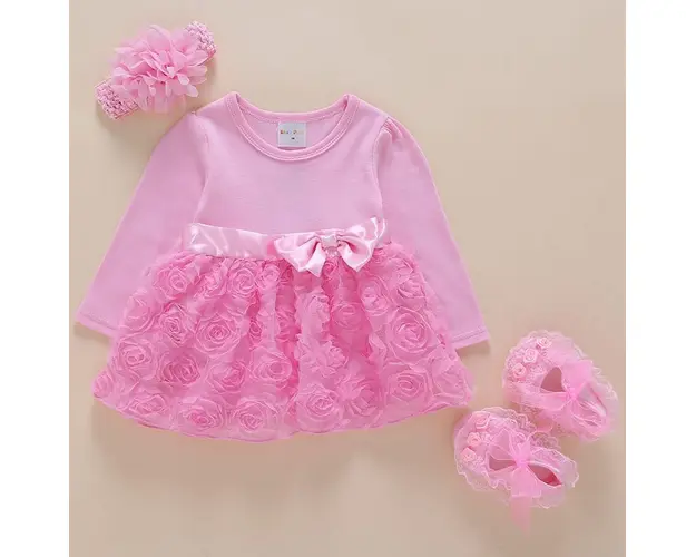 Rochita Fetite Rose cu Papucei Roz - 0-3 luni