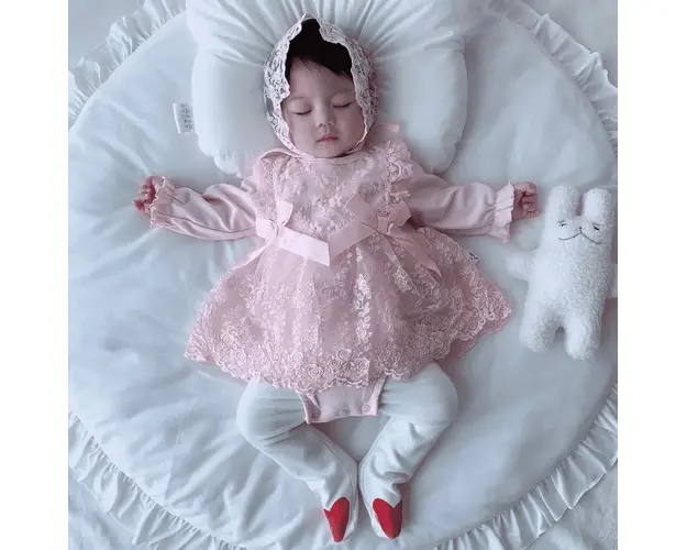 Rochita Roz Fetite Cu Floricele Paloma maneca lunga - 0-3 luni