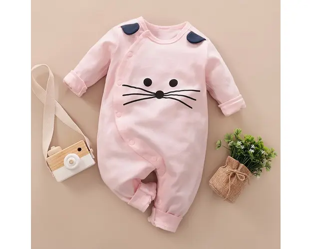 Salopeta Copii Bumbac Roz Meow - 9-12 luni