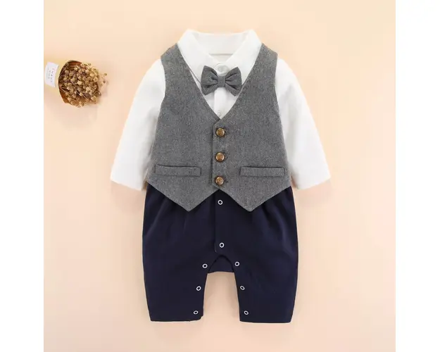 Salopeta Costum Cu Vesta Baieti Ronan - 3-6 luni