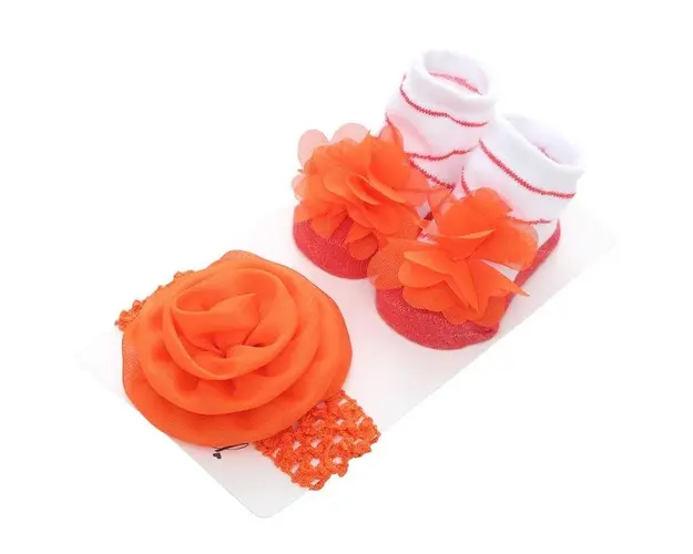 Set Fetite Ciorapi Si Bentita Portocaliu - 0-1 ani
