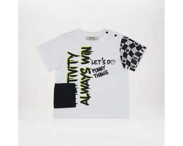 Tricou imprimat PANCO - Feeling Good, Alb/Negru, pentru baietei