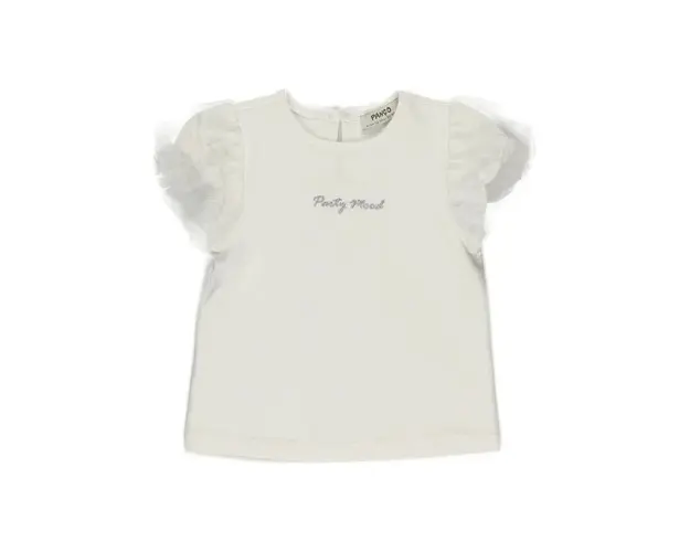 Tricou cu maneci bufante PANCO - Party Mood, Alb, pentru fetite