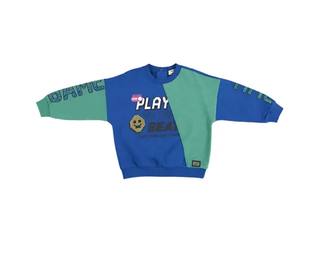 Bluza cu maneca lunga si impimeu SmileFace PANCO - Gaming Mode, Albastru aprins si Verde, pentru baietei