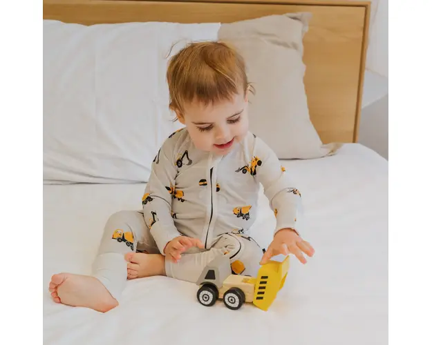 Pijamale lungi din bambus cu fermoar reversibil, ZIPSTER - Construction, Gri, pentru baieti