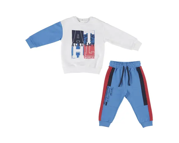 Set 2 piese trening bluza si pantalon PANCO - Athletic Team, Alb si Bleumarin, pentru baietei