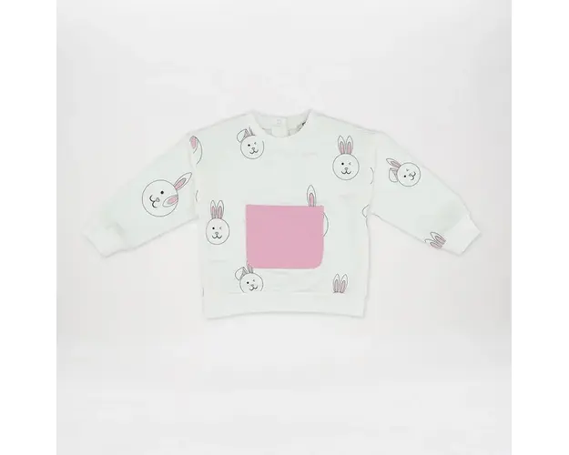Bluza cu maneca lunga si imprimeu Iepuras PANCO - Stella, Alb si Roz, pentru fetite