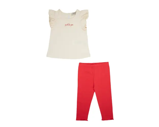 Set 2 piese: tricou si colanti PANCO - Layana, Rosu & Bej, pentru fetite