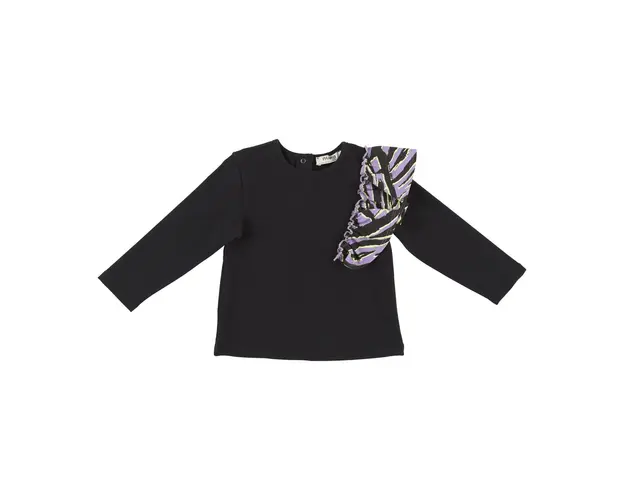 Bluza cu maneca lunga si detaliu volan PANCO - Zebra`s, Negru cu volan Roz, pentru fetite