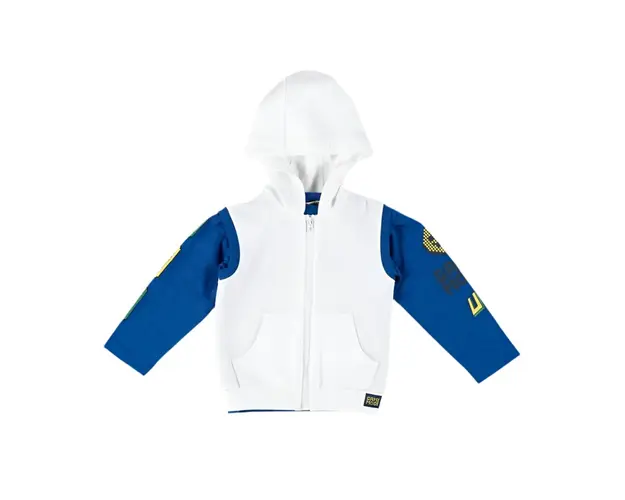 Set 3 piese sport: Bluza cu maneca lunga imprimata, pantaloni si vesta PANCO - Gaming Mode, Albastru Electric si Alb, pentru baietei