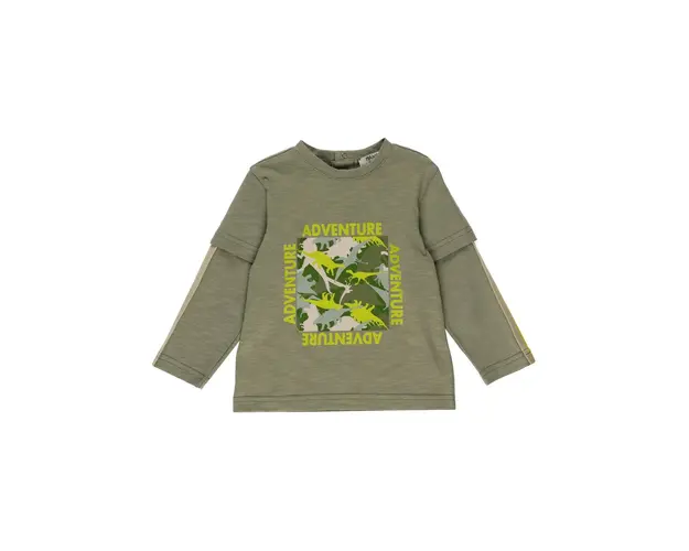 Bluza subtire cu maneca lunga si imprimeu PANCO - Dino Jungle, Verde Kaki, pentru baietei