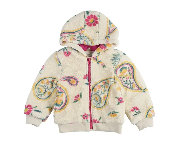 Jacheta cu gluga Teddy, fermoar roz si imprimeu PANCO - Flexible, Ecru, pentru fetite
