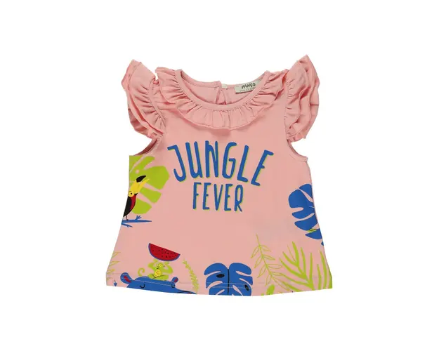 Tricou cu volane la guler si maneci PANCO - Jungle, Somon, pentru fetite