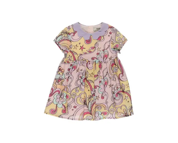 Rochie cu guler Mov si imprimeu multicolor PANCO - Star Light, Roz, pentru fetite