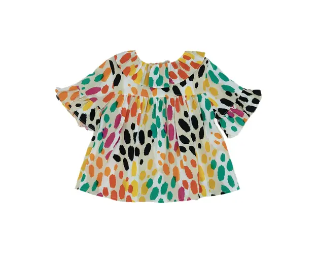 Bluza vaporoasa cu maneca scurta si volane PANCO - Hope, cu buline colorate, pentru fetite