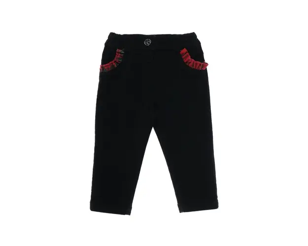 Pantaloni cu volan rosu la buzunare PANCO - Stuart, Negru, pentru fetite