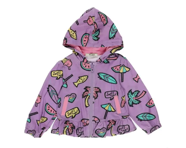 Hanorac cu gluga, fermoar si imprimeu PANCO - Surf Up, Mov, pentru fetite