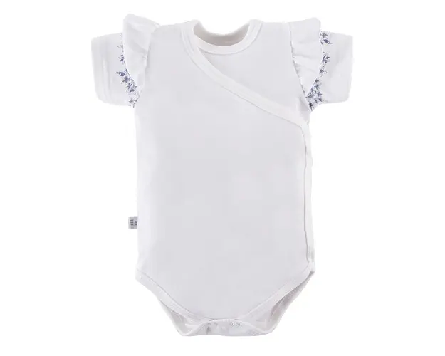 Body cu maneca scurta si volan floral, EEVI - Botanic, Alb, pentru fetite