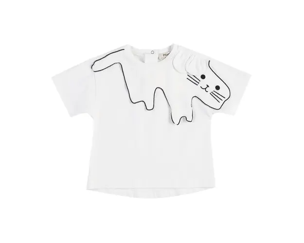 Tricou cu guler brodat pisicuta PANCO - Hope, Ecru, pentru fetite