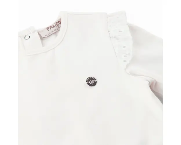 Body cu maneca lunga si volan cu broderie PANCO - Bravery, Ecru, pentru fetite