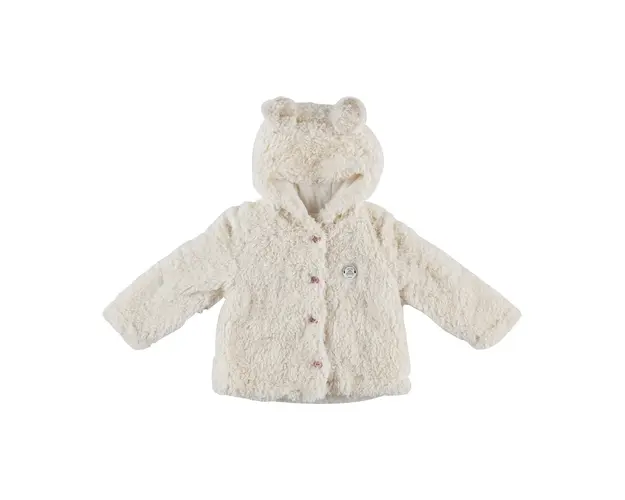 Jacheta Teddy cu gluga si urechiuse, PANCO - Cute Bear, Ecru, pentru fetite