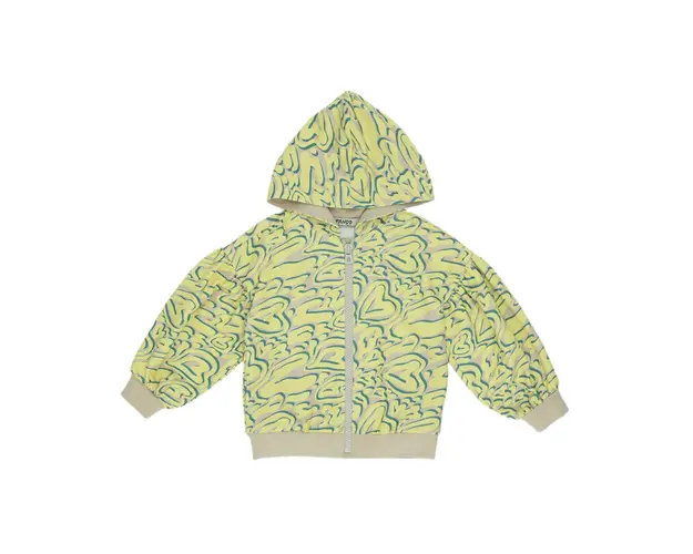 Hanorac cu gluga fermoar si imprimeu Inimioare PANCO - Keep Going, Galben si Bej, pentru fetite