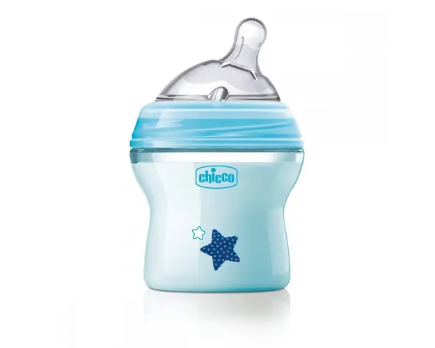 Biberon Chicco Natural Feeling, plastic, bleu, 150ml, t.s. inclinata, 0luni+, flux normal, 0%BPA