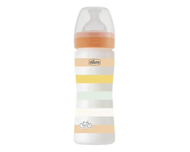 Biberon Chicco WellBeing PP, tetina s., flux mediu, 250ml, orange, 2luni+