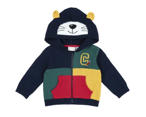 Cardigan copii Chicco tricotat cu gluga, albastru inchis, 01981-65MFCO