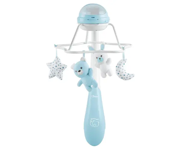 Carusel muzical 3 in 1 Chicco Rainbow cu proiectie, bleu, 0 luni+