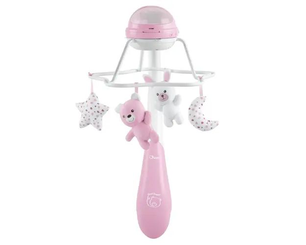Carusel muzical 3 in 1 Chicco Rainbow cu proiectie, roz, 0 luni+