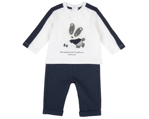 Costum bebe Chicco, tricou si pantaloni, albastru inchis, 00766-63MFCO
