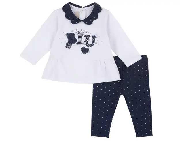 Costum copii Chicco, bluza si colanti, alb cu bleumarin, 75625-64MFCO