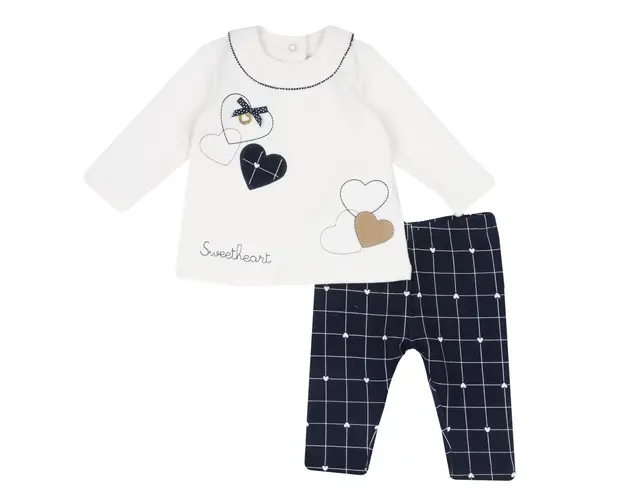 Costum copii Chicco, bluza si colanti, alb cu bleumarin, 75683-65MFCO