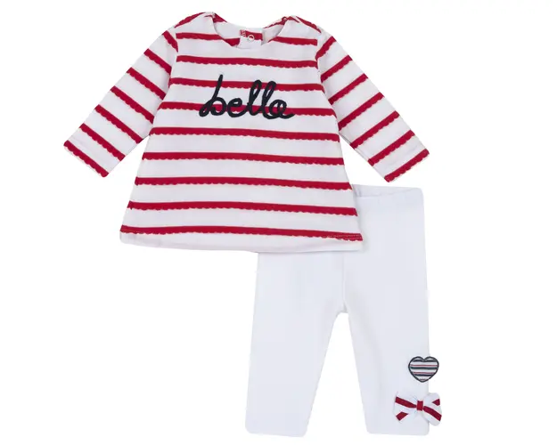 Costum copii Chicco, bluza si colanti, alb cu rosu, 75572-64MFCO
