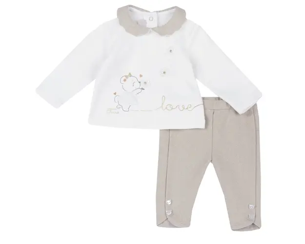 Costum copii Chicco, bluza si pantaloni, bej, 75714-65MFCO